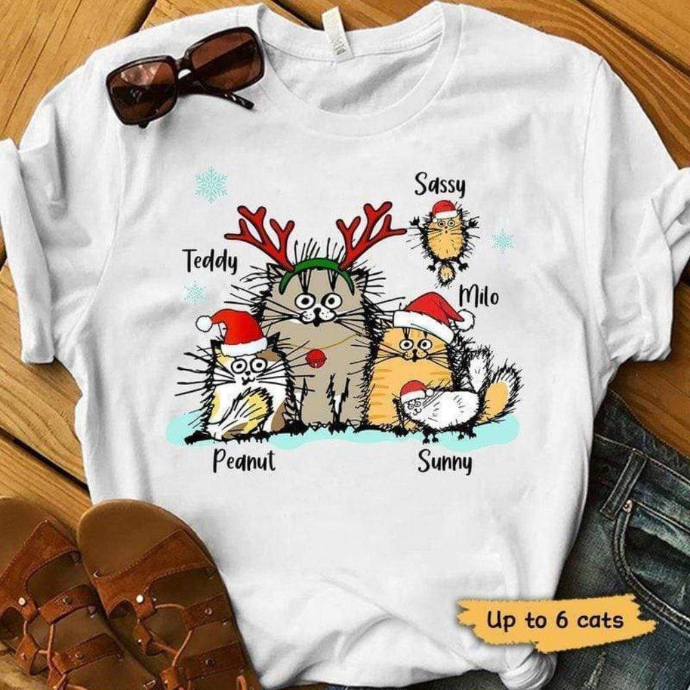 Funny Cat Christmas Personalised Cat Christmas Shirt Happy Xmas Tee